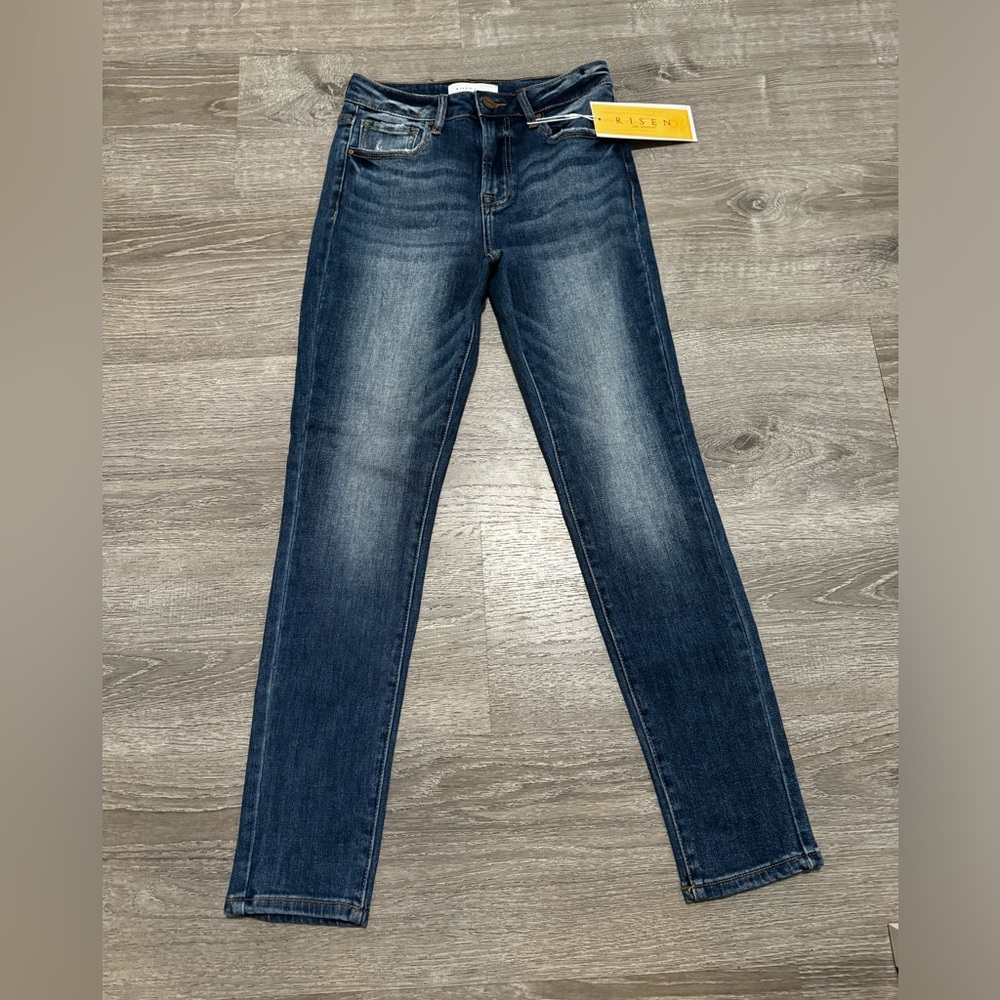 Risen Mid Rise Dark wash Ankle Skinny Leg Jeans